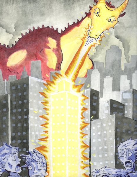 Dragon Attack by Anonymous. Watercolor and Gouache. 