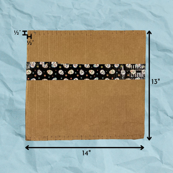 Blue paper texture background with cardboard loom (14" x 13" with 1/2" x 1/2" notches).