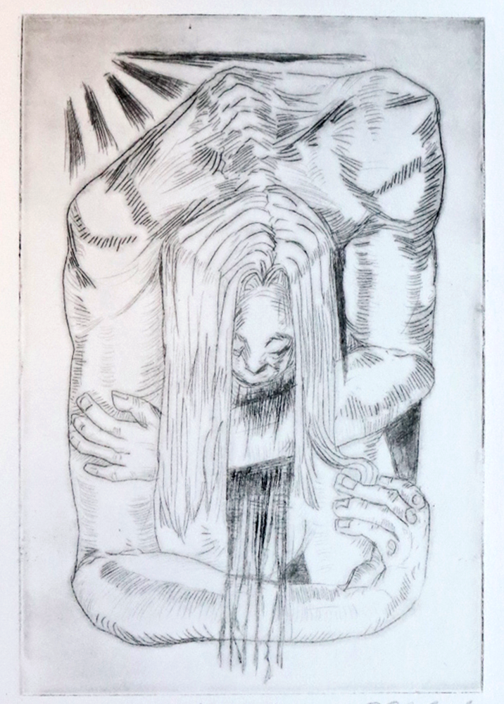 "Adam"
Drypoint intaglio by Chloe Vilevac